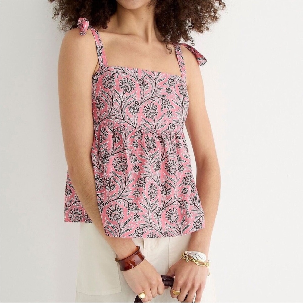 NWT J. Crew Tie-shoulder tank top in Ratti coral vines Size 2